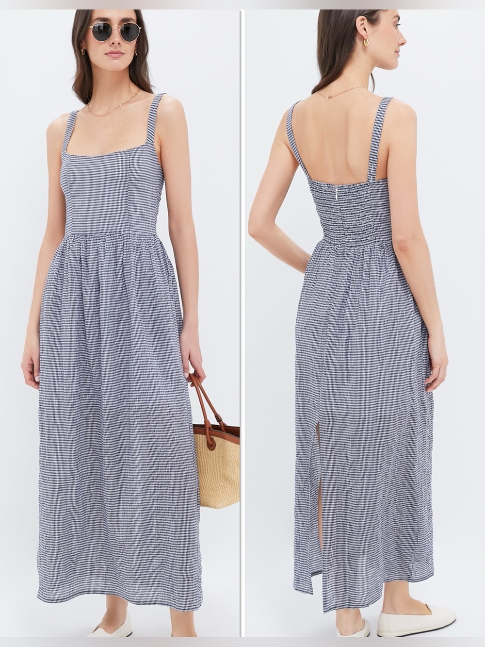 Emerson Fry Gingham Maxi Dress M Navy White Cotton Blend Made in USA NWT